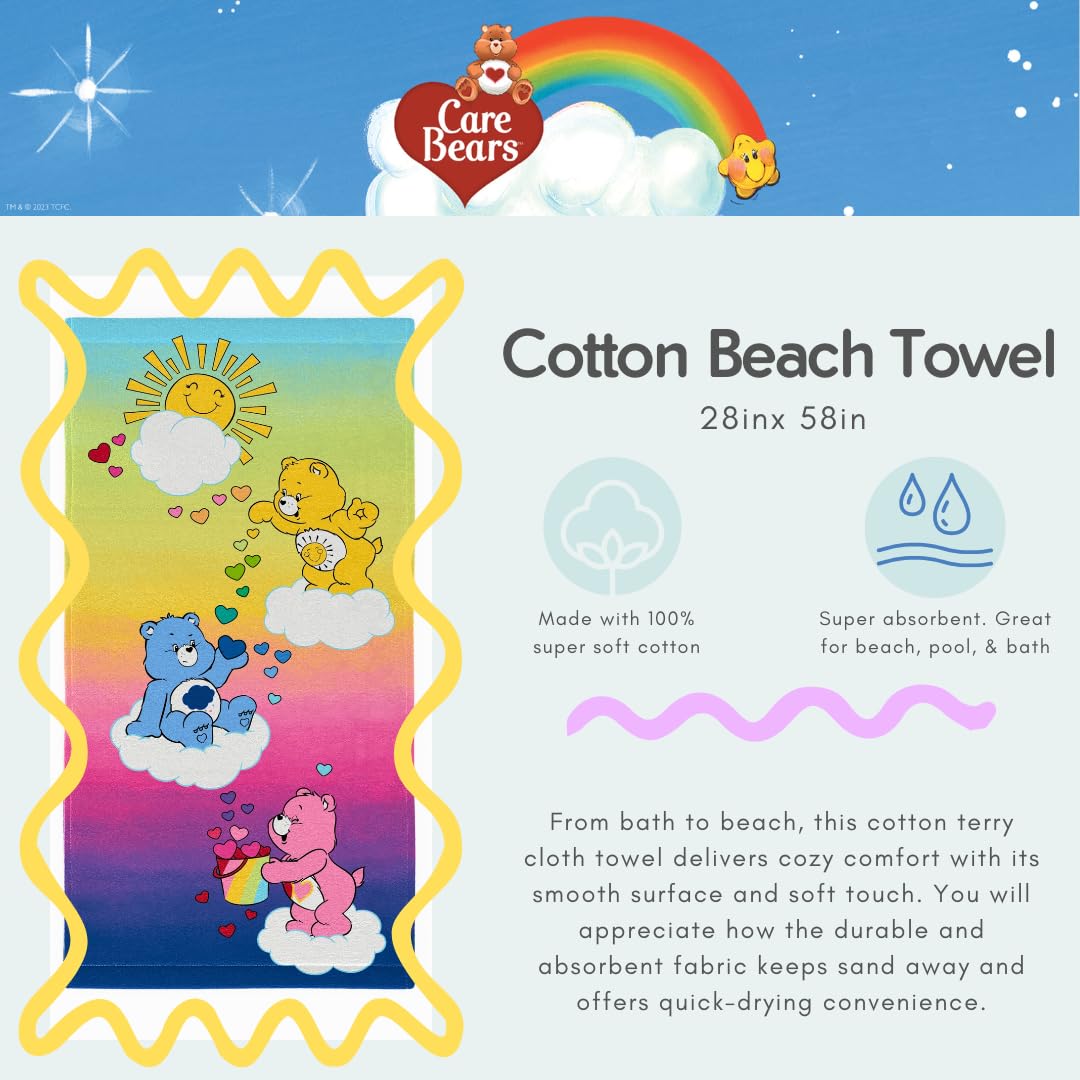 Franco Care Bears Rainbow Kids Toalla de baño, Piscina y Playa de algodón súper Suave, 58 x 28 Pulgadas, (Producto Oficial con Licencia)