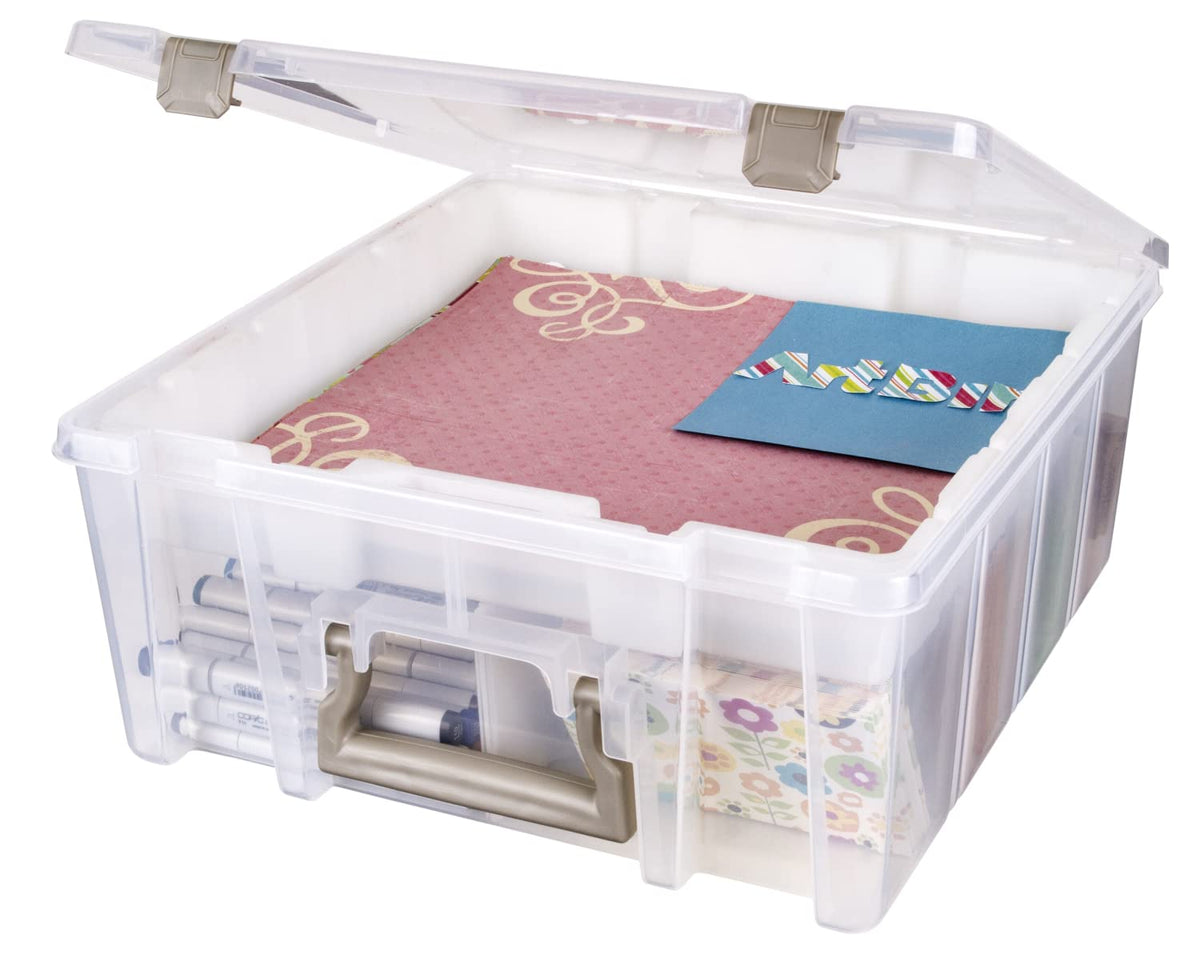 ArtBin 6899AZ Super Satchel Doble Profundo con Bandeja elevable, Organizador portátil de Artes y Manualidades con divisores extraíbles, Transparente