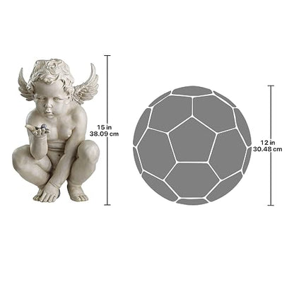Design Toscano EU4360 Life'S Mysteries Estatua de jardín de querubines, 15 Pulgadas, Piedra Antigua