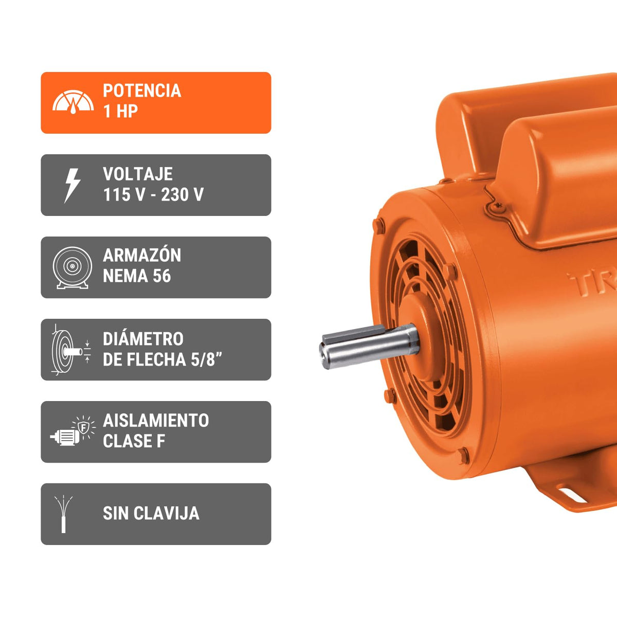 Truper MOE-1B, Motor eléctrico monofásico de 1 HP, baja velocidad, servicio continuo y reversible