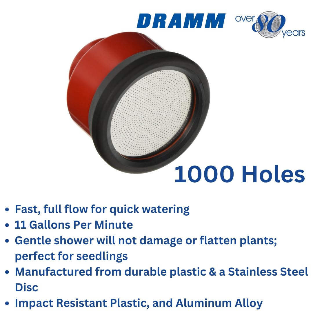 Dramm - Boquilla rompeagua con 1000 agujeros pequeños, para invernaderos y viveros, ahorra tiempo y agua, no daña ni aplana las plantas, perfecta para plántulas, cromo