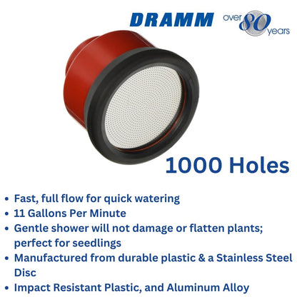 Dramm - Boquilla rompeagua con 1000 agujeros pequeños, para invernaderos y viveros, ahorra tiempo y agua, no daña ni aplana las plantas, perfecta para plántulas, cromo
