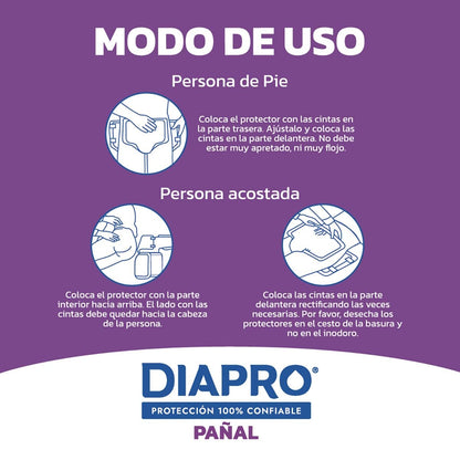 Diapro Pañal Anatómico Desechable para Incontinencia, Talla Grande, Unisex, Caja con 40 Piezas (4 paquetes de 10 piezas c/u), con protección trasera