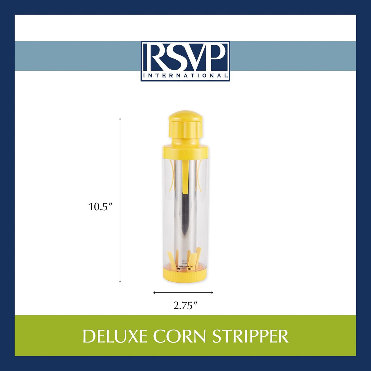 Acero inoxidable RSVP., pelador de maíz, Amarillo, all parts are dishwasher safe, 1