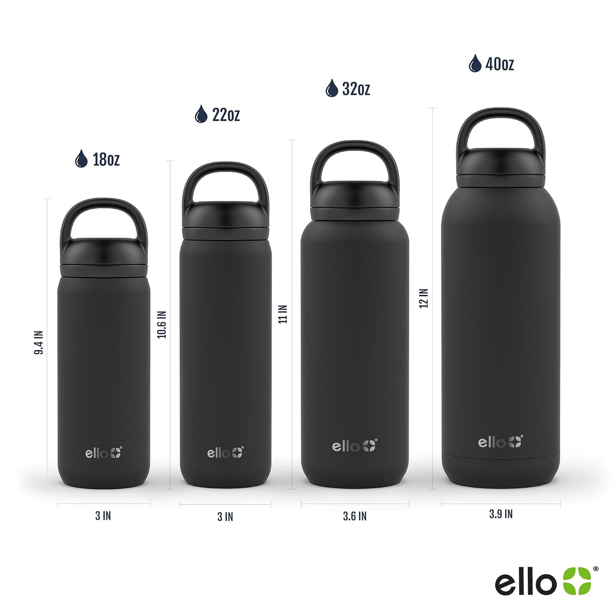 Ello Cooper Twist - Botella de agua de acero inoxidable de 18 onzas con tapa de chug, a prueba de fugas, doble pared y aislada al aspiradora, se adapta a portavasos de automóvil, bucle de transporte