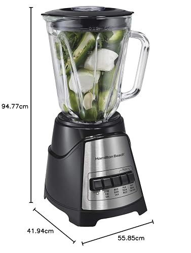 Hamilton Beach Licuadora Power Elite, con 12 Funciones, Vaso de Vidrio, 1.2 Litros, Negra (58148-MXR)