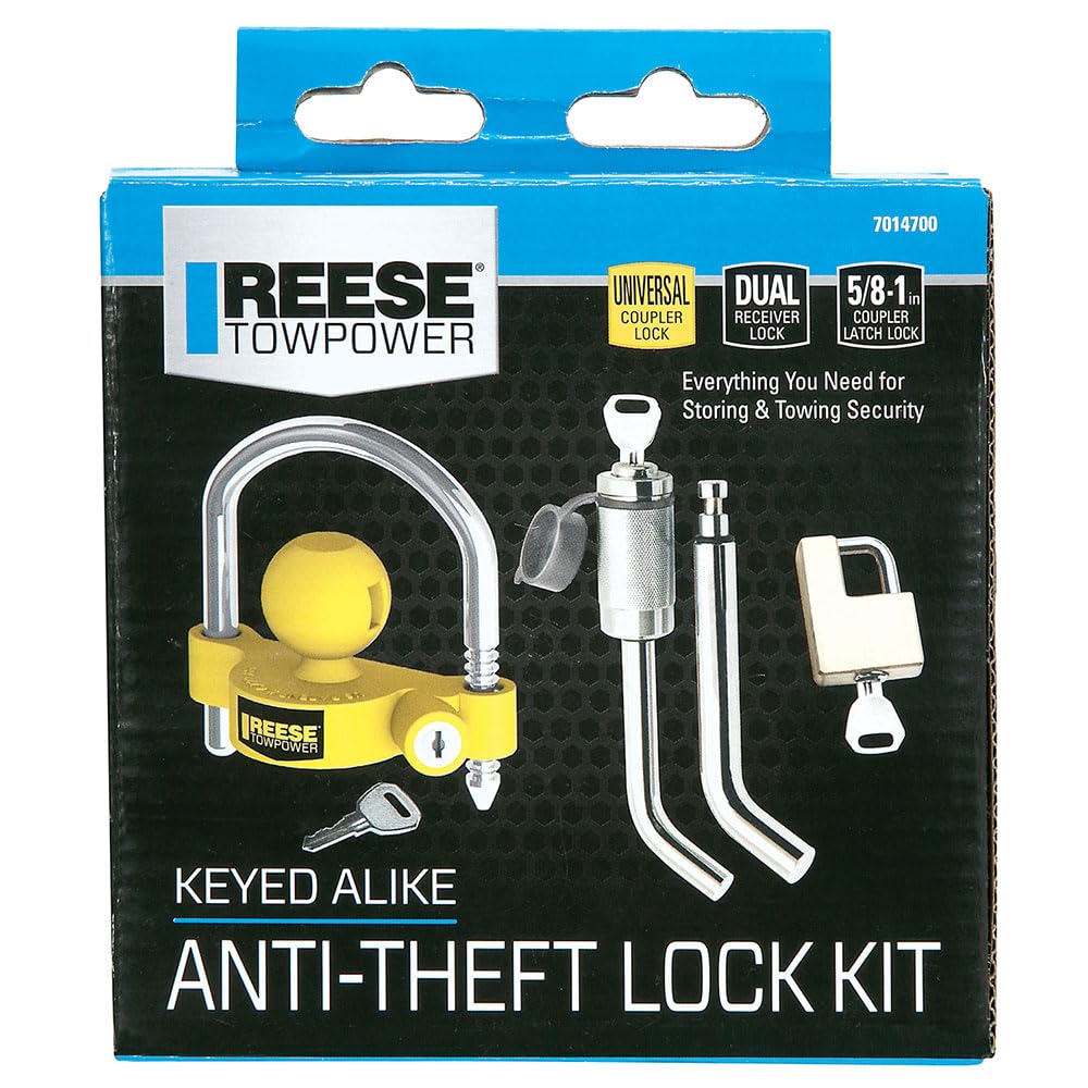 Reese Towpower 7014700 Juego de Bloqueo Combinado de Enganche y acoplador, se Adapta a receptores Cuadrados de 1-1/4 Pulgadas y 2 Pulgadas, diámetro de Pasador de 1/2 Pulgadas y 5/8 Pulgadas