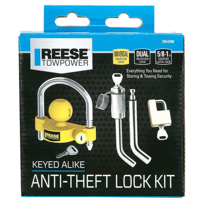 Reese Towpower 7014700 Juego de Bloqueo Combinado de Enganche y acoplador, se Adapta a receptores Cuadrados de 1-1/4 Pulgadas y 2 Pulgadas, diámetro de Pasador de 1/2 Pulgadas y 5/8 Pulgadas