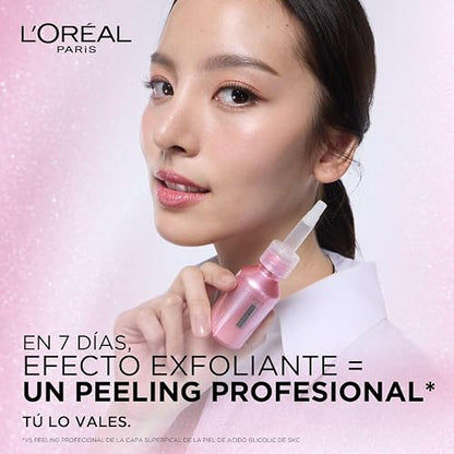 L'Oréal Paris, Glycolic Bright Peeling Exfoliante Facial Anti Manchas, Mejora la Textura y Luminosidad de la Piel, Reduce Poros Abiertos e Imperfecciones, 25 ml.