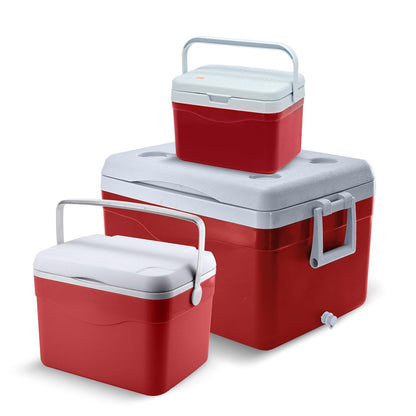 Guateplast - Juego de 3 Hieleras | 53 QT (50 litros) | 17 QT (16 litros) | 5 QT (5 litros) | Cooler | Enfriador Resistente y Liviano | Hielo | Set de Hieleras | Varias Capacidades | Color Rojo