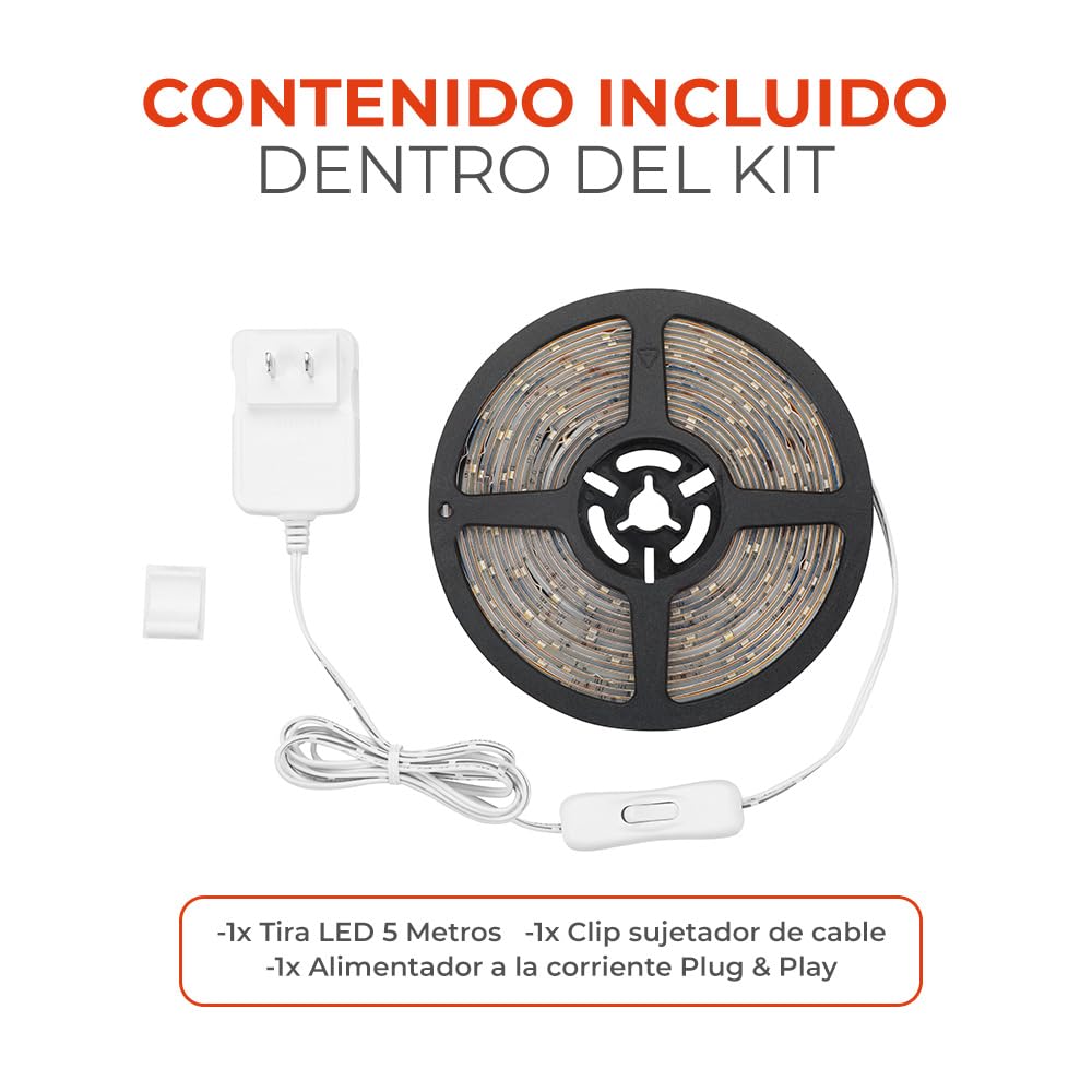 Tecnolite - Tira LED 5 Metros 12 W Luz Verde, Interiores, Plug and Play, No atenuable, Recortable