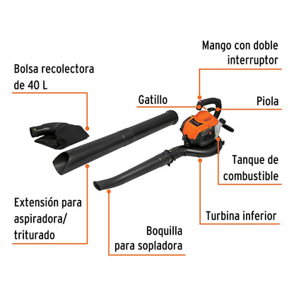 Truper SOPLA-26T, Sopladora/Aspiradora a Gasolina con Bolsa Recolectora