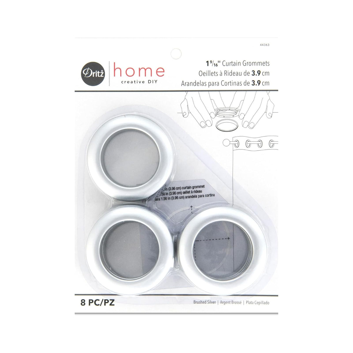 Dritz Ojales para Cortina, 4 cm de Diámetro, 8 Piezas - Redondo - Each - Plata cepillada