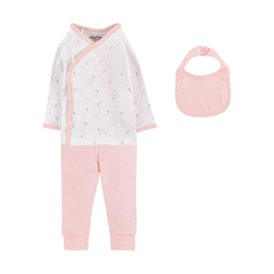 Baby Creysi Set para Bebé con Camiseta Manga Larga Cruzada Pantalón y Babero de Algodón en Tejido Cardigan