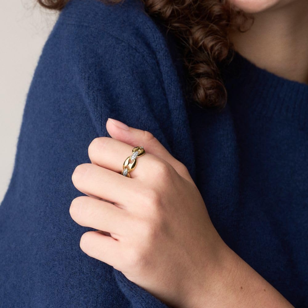 Anillo Fossil JF04931998 Heritage de acero inoxidable en tono dorado y plateado para mujer, talla 9