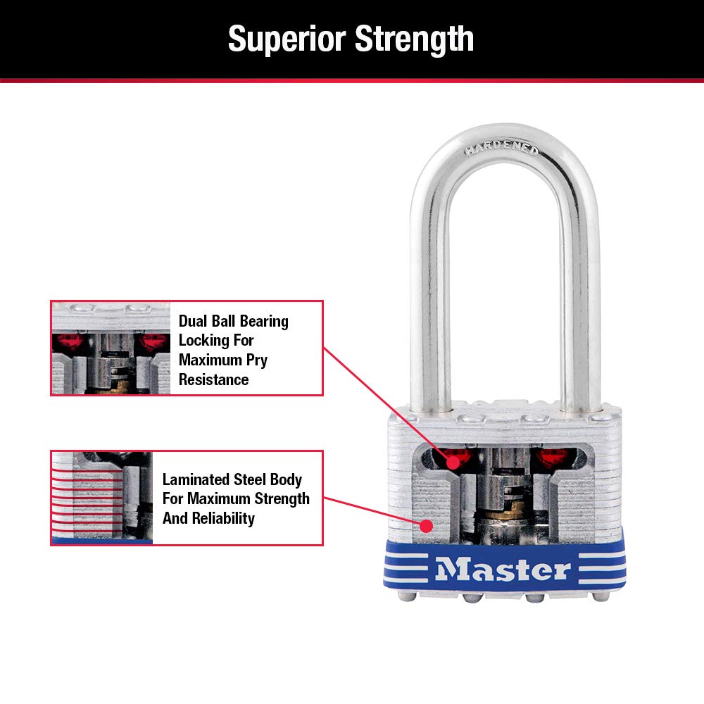 Master Lock 3QLF Juego de Candados Laminados de 40 mm de Ancho con Gancho de 38 mm de Alto, 4 Piezas