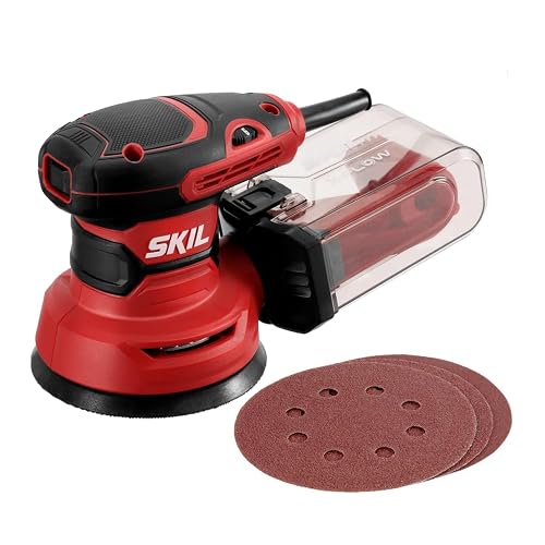 SKIL SR211601 Lijadora orbital aleatoria de 5 pulgadas con caja de polvo ciclónica y 3 hojas de lijado