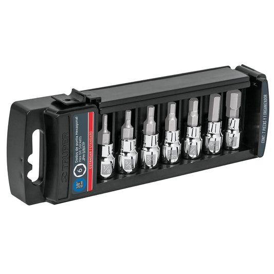 Truper JPH-3/8X7P, Juego de dados, punta hexagonal, cuadro 3/8", 7 piezas