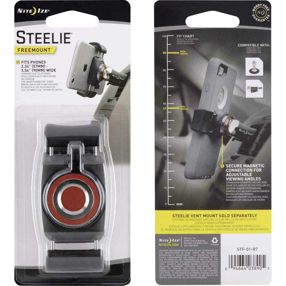 Nite Ize STF-01-R7 Soporte Original Steelie FreeMount - Soporte Adicional para Sistemas de Montaje de teléfono magnético Steelie, Color Negro