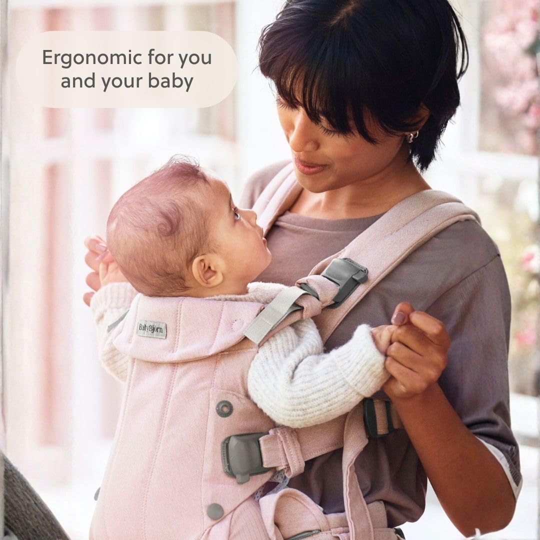 BabyBjörn Baby Carrier Harmony, Light Pink, Woven Mélange | 3-in-1 Ergonomic Baby Carrier; Newborn, Facing-in, Outward-Facing, and Back Carrying Positions Supported (7-40 lbs), Newborn to Toddler