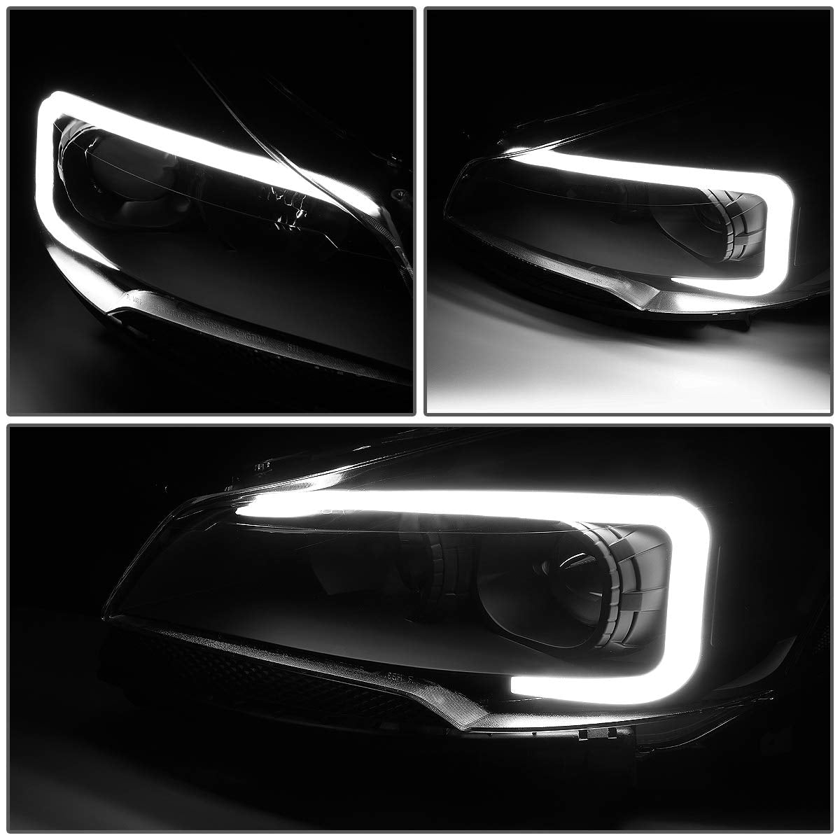 DNA Motoring HL-3D-FESC13-BK-CL1 Faros Delanteros Proyector con Barra LED DRL para Ford Escape 2013-2016, Negro