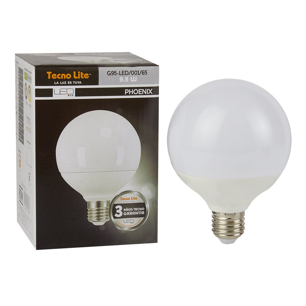 Tecnolite - Foco G95 Globo LED 8 W, Luz de Día, Base E27, No atenuable