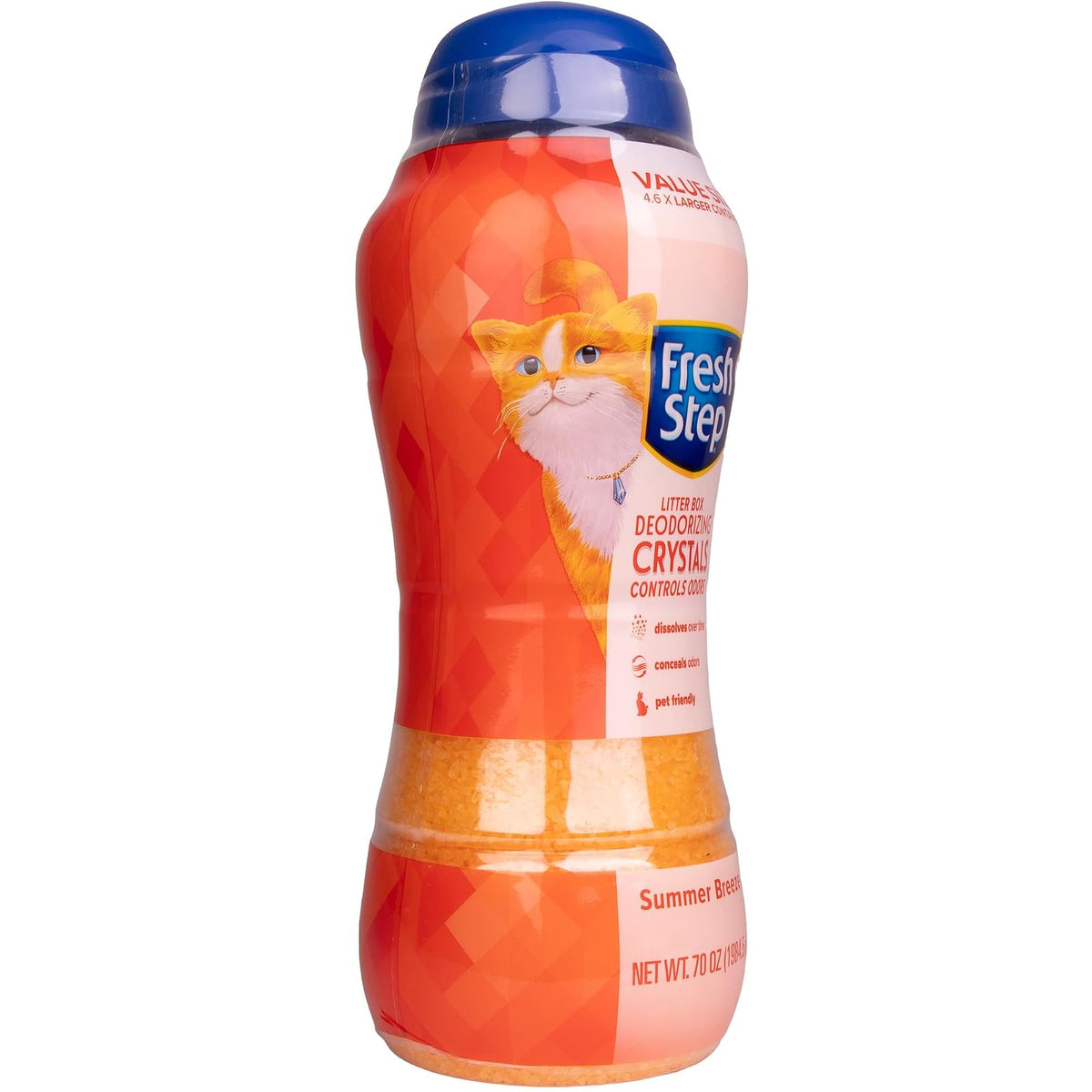 Fresh Step Cat Litter Crystals | Deodorizador de Caja de Arena | Combate Olores de Gatos y Neutraliza Olores | Brisa de Verano, 70 oz, 4.6X Contenedor Más Grande