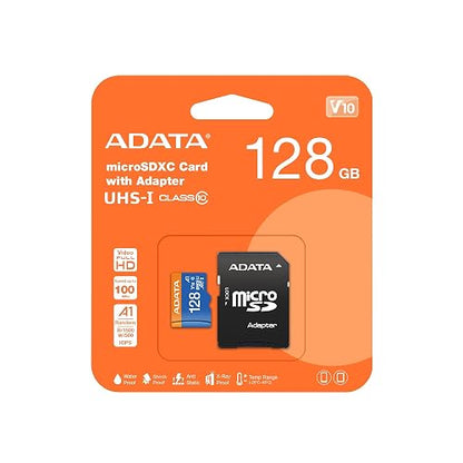ADATA 128 GB Tarjeta de Memoria Micro SDXC con Adaptador Color Negro con Azul A1 (Clase 10)