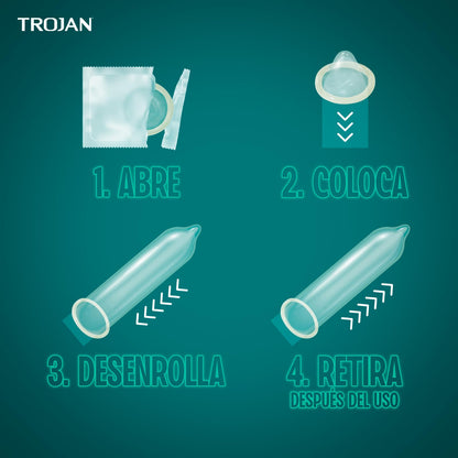 Trojan Condones Piel Desnuda Sensibilidad Caja con 54 piezas. 40% más Delgado, Sensación Increíblemente Natural. Seguridad Comprobada con Lubricante Premium, Bajo Olor a Látex Probado Electrónicamente