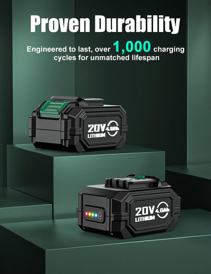 KIMO - Paquete de 2 baterías de 20 V 4000 mAh para taladro KIMO de 20 V, soplador de hojas, amoladora angular, sierra alternativa, herramienta oscilante, clavadora Brad - tecnología de protección de