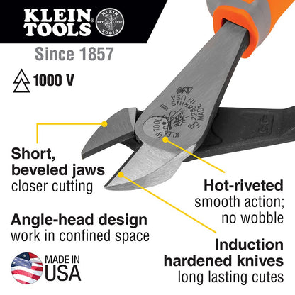 Klein Tools 2288RINS - Alicates diagonales aislados de 1000 V, fabricados en Estados Unidos, diseño de alto apalancamiento, cuchillos endurecidos por inducción, 8 pulgadas