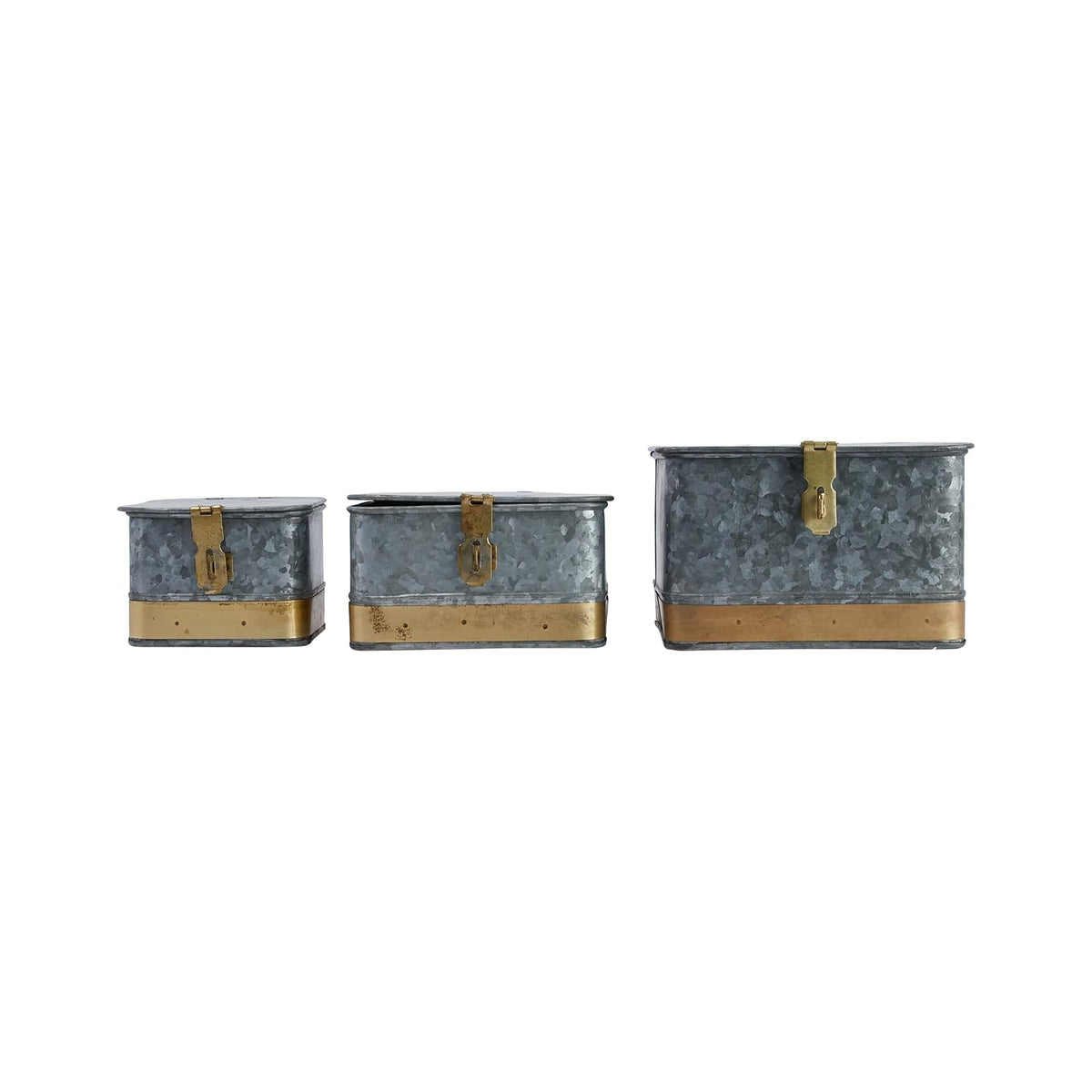 Creative Co-Op Cajas decorativas de metal con tapas, plata y oro, juego de 3