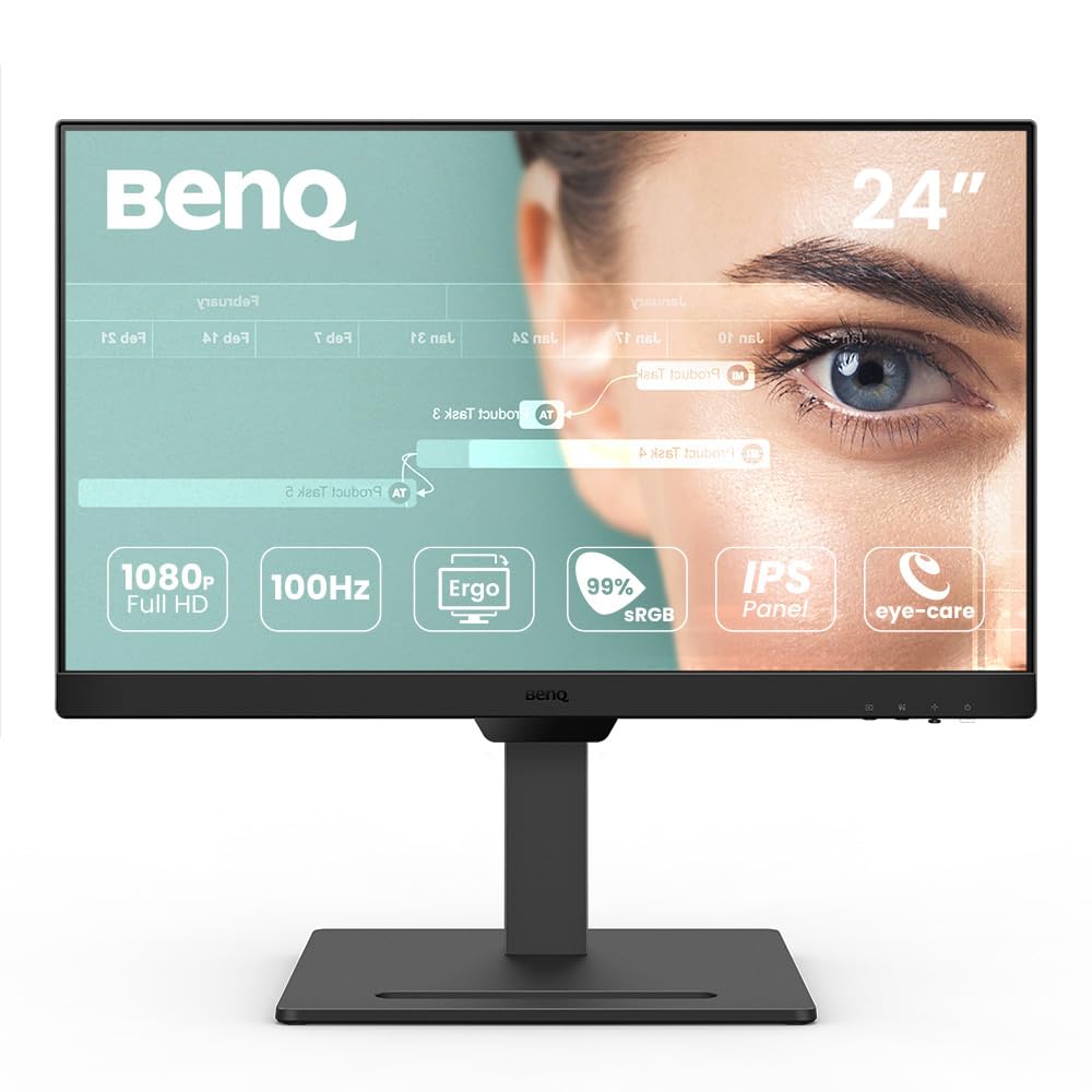 BenQ GW2490T - Monitor de computadora de 24 Pulgadas, 100 Hz, FHD 1920 x 1080p, IPS | Tecnología de Cuidado de los Ojos, luz Azul Baja, antideslumbrante, Brillo Adaptable, Altura e inclinación
