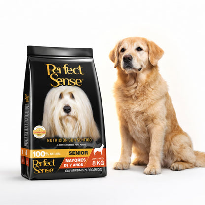 Perfect Sense Alimento Premium para Perros Senior Adultos 8 kg – Fórmula Natural para Salud Articular y Masa Muscular – Croquetas Pequeñas y Sabrosas