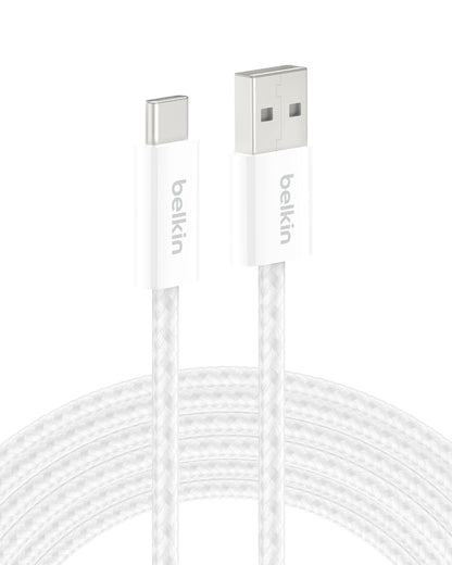 Belkin Cable Trenzado USB-A a USB-C 15W Blanco - Blanco - 10 pies