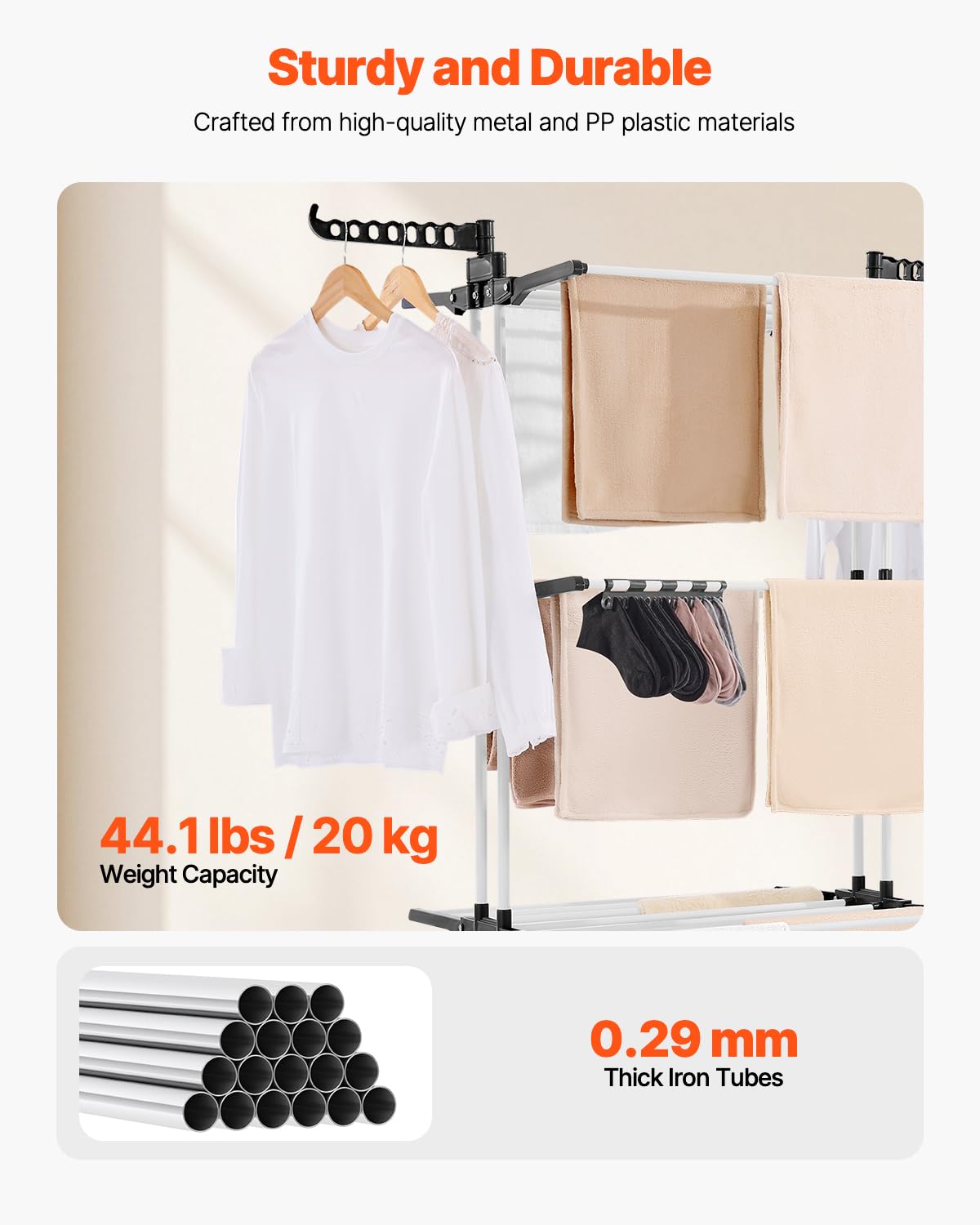 VEVOR - Tendedero Plegable de 4 Niveles, Estante de Secado de Metal con 24 Varillas de Secado, Colgador portátil y de pie con 4 Ruedas y Dos alas Laterales para Uso en Exteriores e Interiores