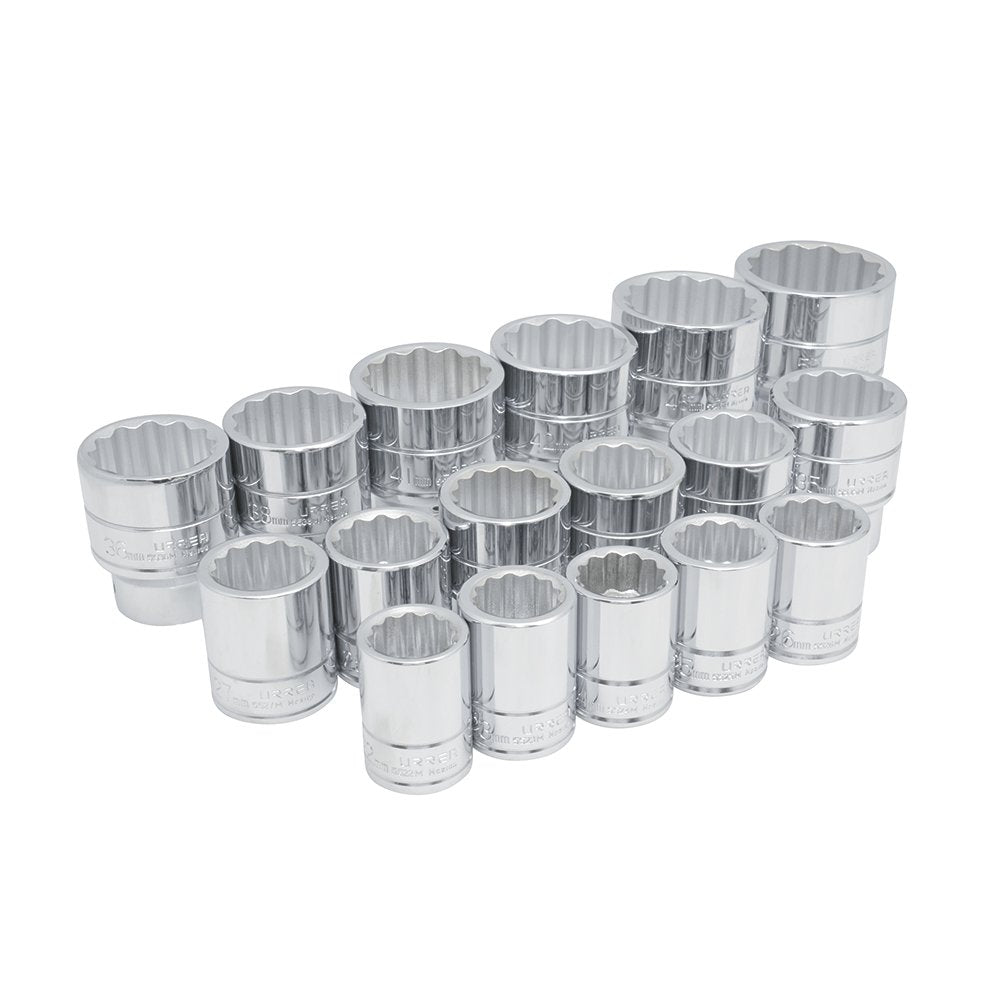 Urrea 55205 Juego de dados cuadro de 3/4", 12 puntas, métricos, 17 piezas - 17 piezas - 12 puntas