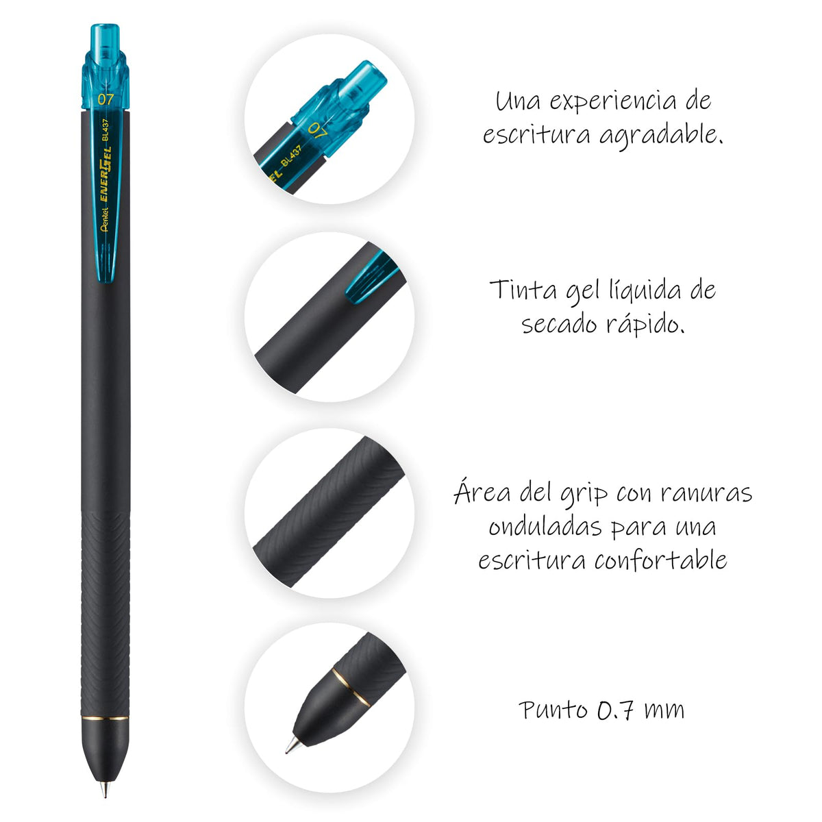Pentel Energel Bolígrafo Tinta Gel Líquida, Retráctil, Punto Fino, 0.7 mm, Colores Surtidos, Caja con 12 Piezas,