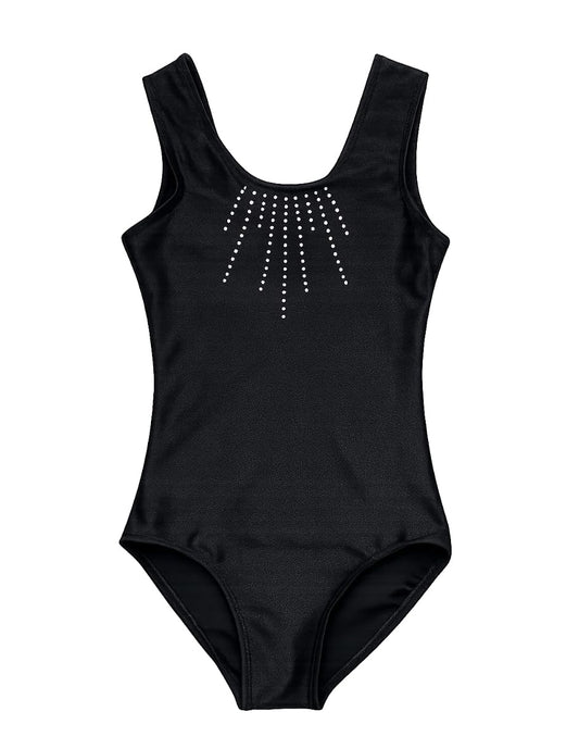 DANZINATTA Leotardo para Niña sin Manga Negro con Diseño de Pedrería