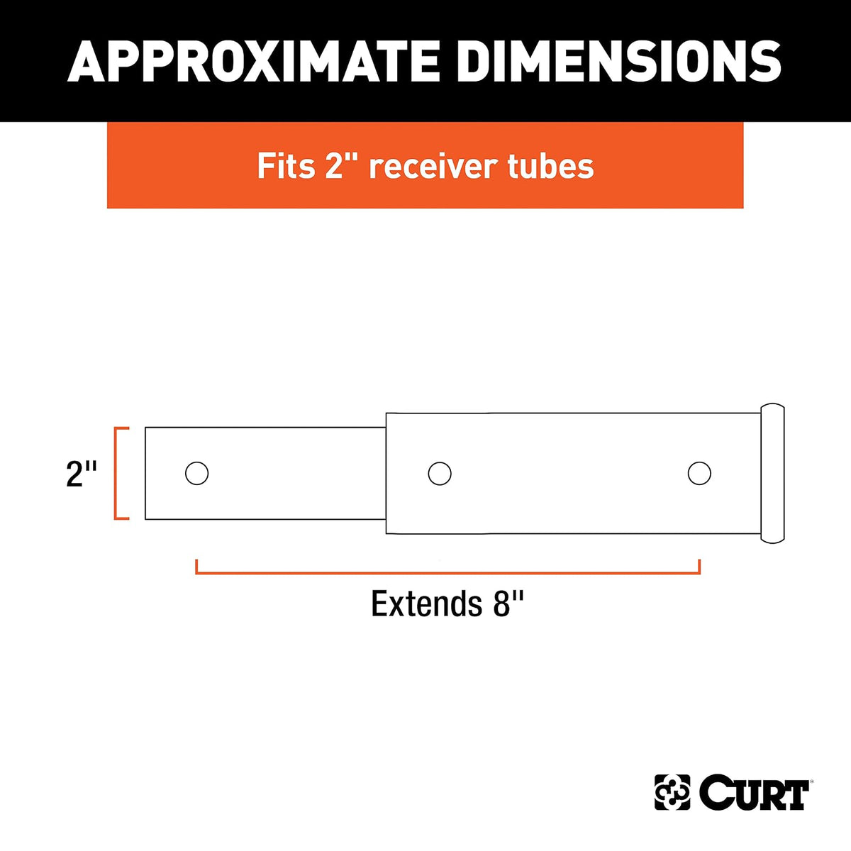CURT 45781 Extensión de Enganche de Remolque 8 Pulgadas Vástago Hueco 2 Pulgadas