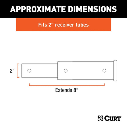 CURT 45781 Extensión de Enganche de Remolque 8 Pulgadas Vástago Hueco 2 Pulgadas