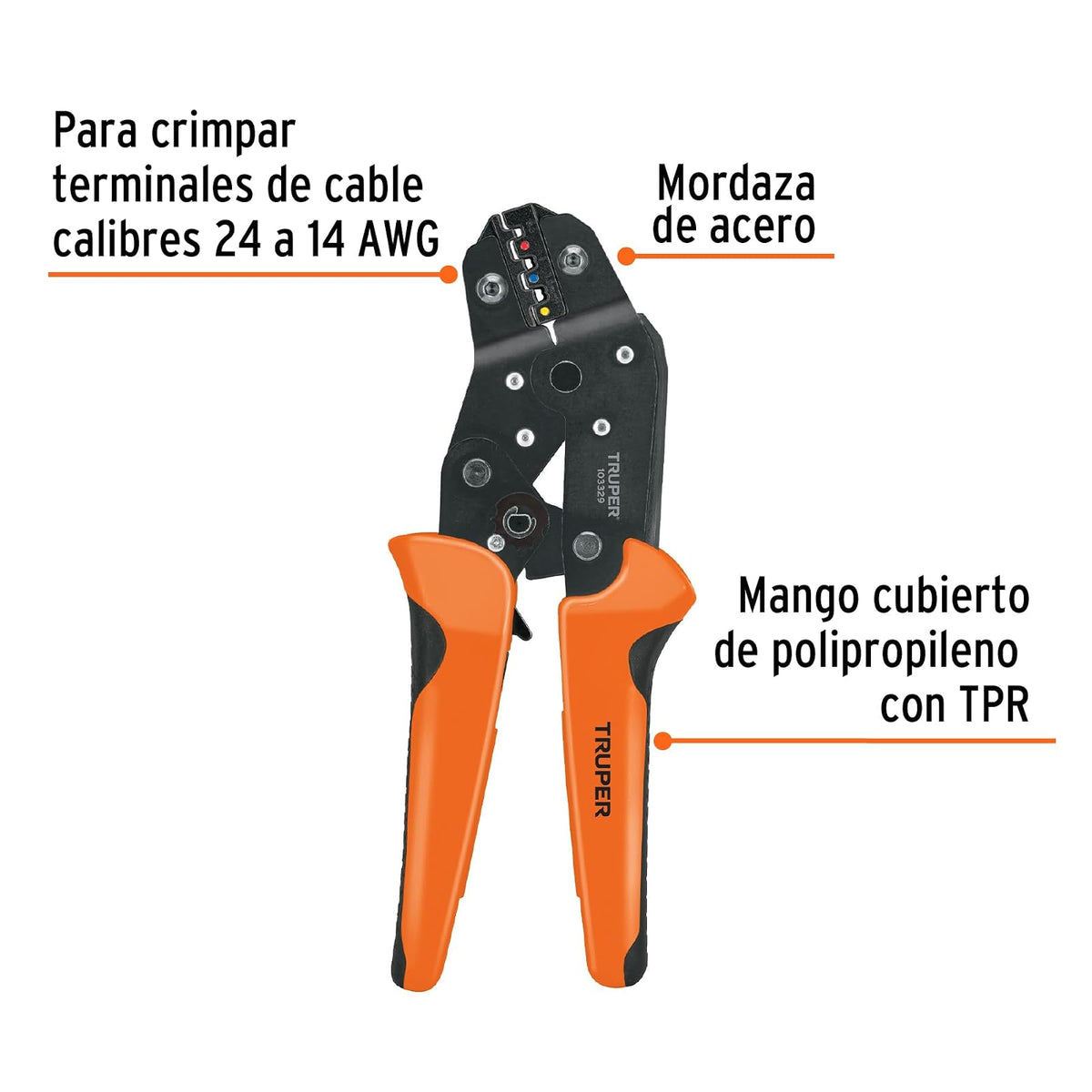Truper PCT-8K, Kit de crimpadora y 500 terminales con aislamiento