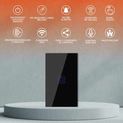 Tecnolite Connect - Apagador Inteligente Táctil WiFi 1 Circuito, Sin Cable Neutro, Compatible con App móvil, Alexa, Google y Siri, Interruptor Inteligente