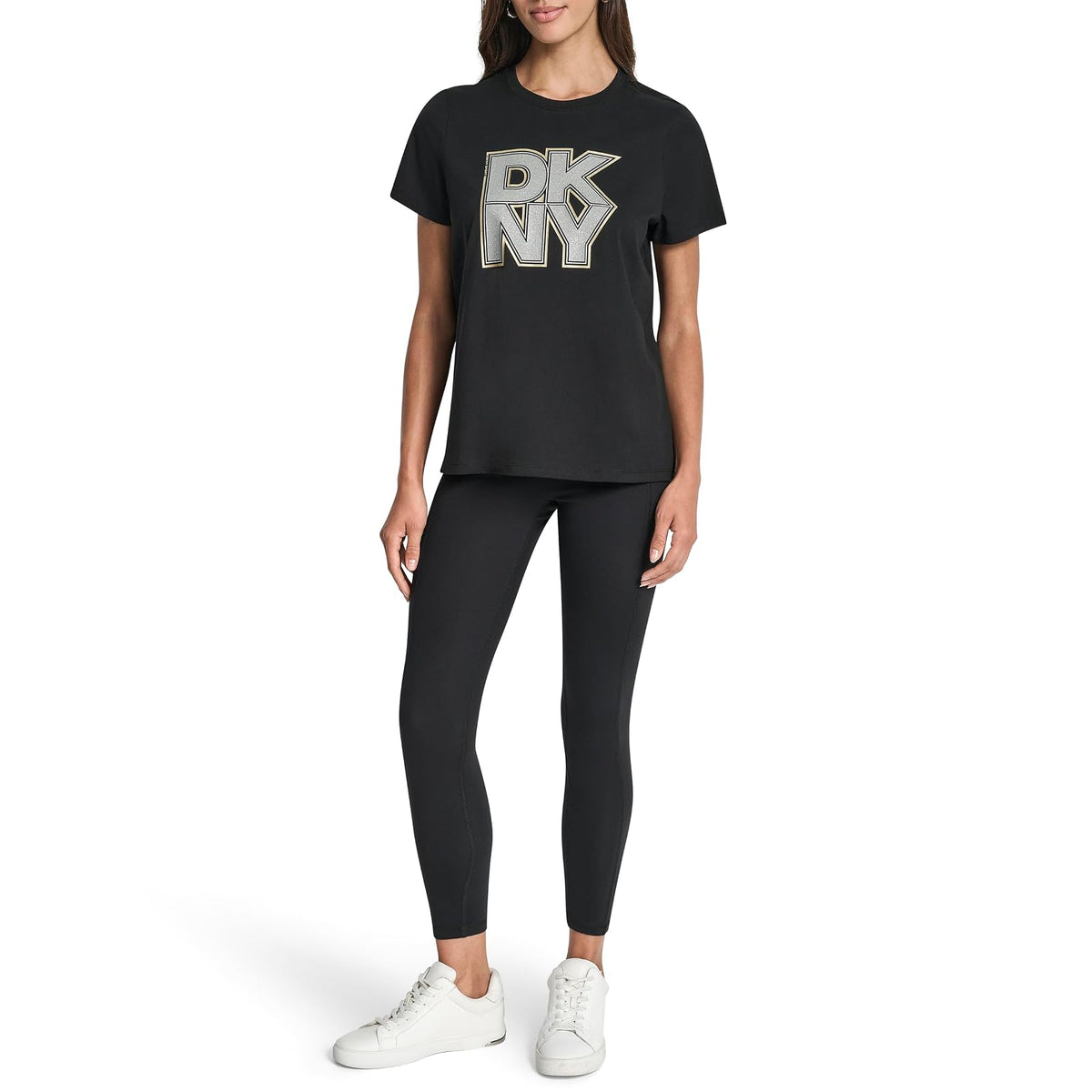 DKNY - Camiseta de Manga Corta con Logotipo de Purpurina para Mujer