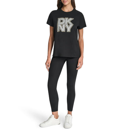 DKNY - Camiseta de Manga Corta con Logotipo de Purpurina para Mujer