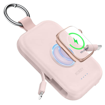 RORRY Power Bank 5000mAh con Cables Integrados, 3 en 1 - Rosa