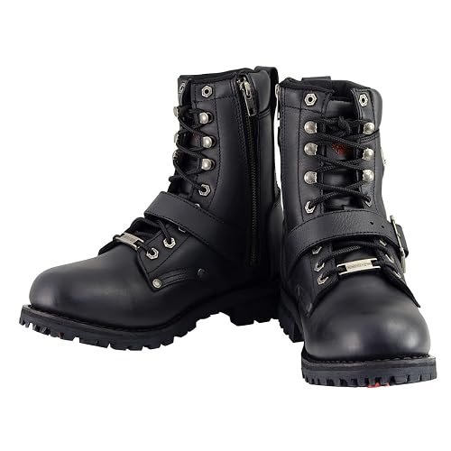 Milwaukee Leather MBM101 - Botas de Motocicleta con Cordones de Piel Negro para Hombre, con Hebillas y Cierre Lateral, 9