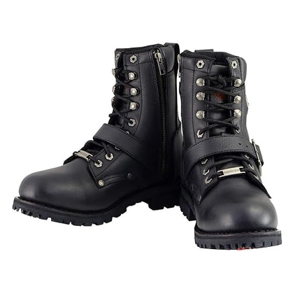 Milwaukee Leather MBM101 - Botas de Motocicleta con Cordones de Piel Negro para Hombre, con Hebillas y Cierre Lateral, 9