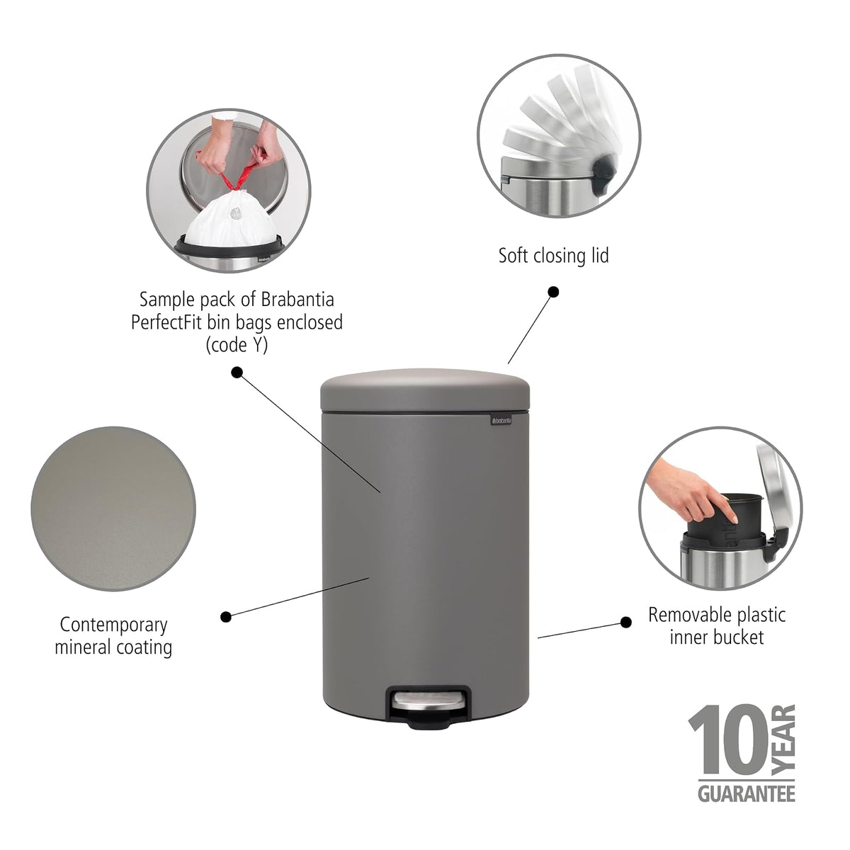 Brabantia 119163 Bote de Basura, Acero, 20 L