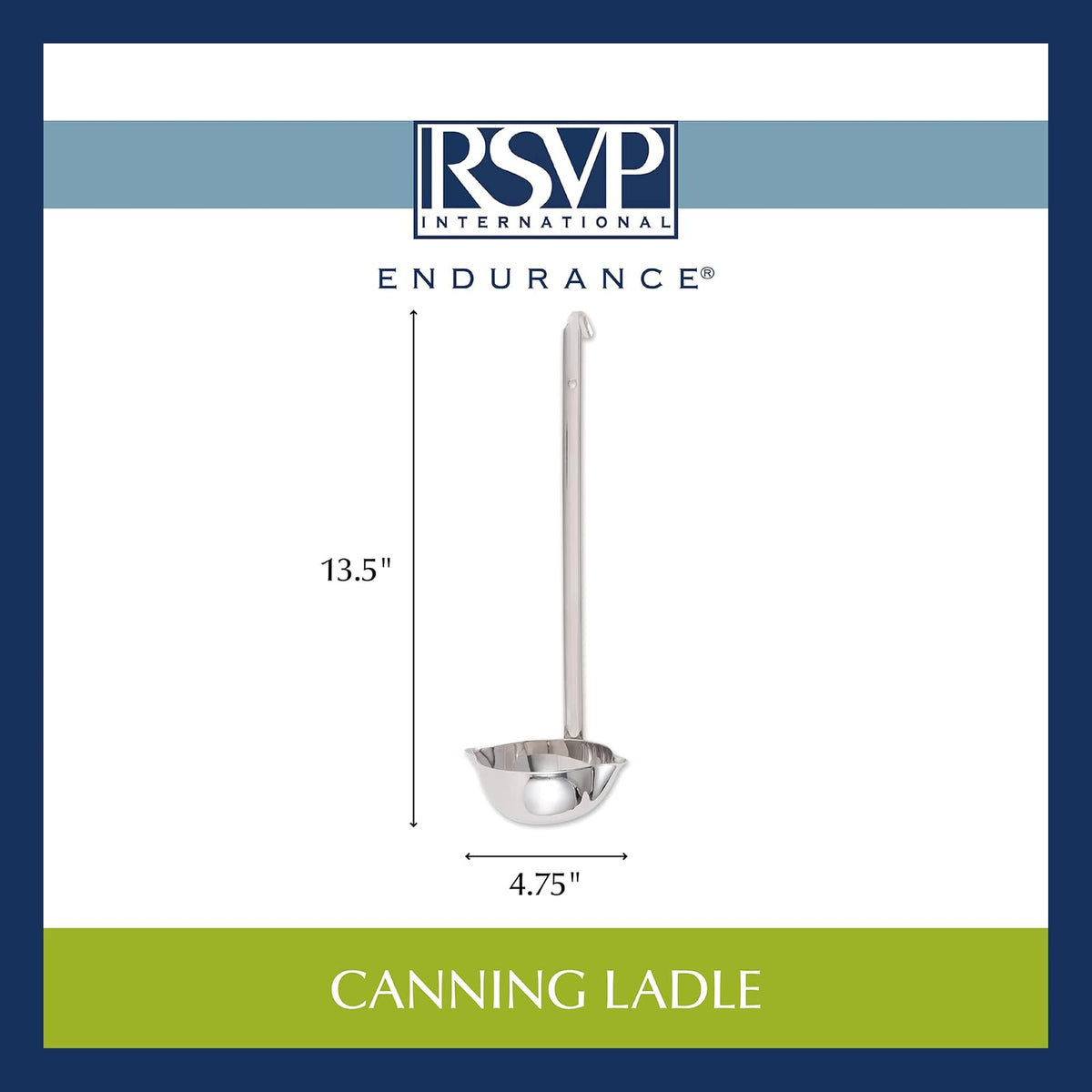 RSVP International Endurance Canning Collection - Acero inoxidable 18/8 no reactivo, apto para lavaplatos, cucharón, 13-1/2 pulgadas